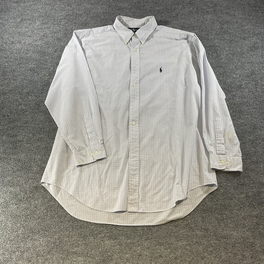 Polo Ralph Lauren Yarmouth Shirt Mens 17 34/35 White Blue Check Button Down